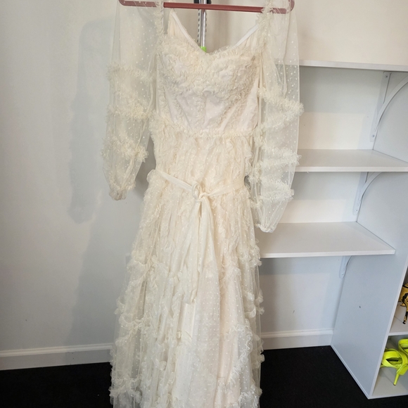 Catchall Ivory Swiss Dot Ruffle Tulle Midi Dress Romantic Cottagecore S - Picture 3 of 7